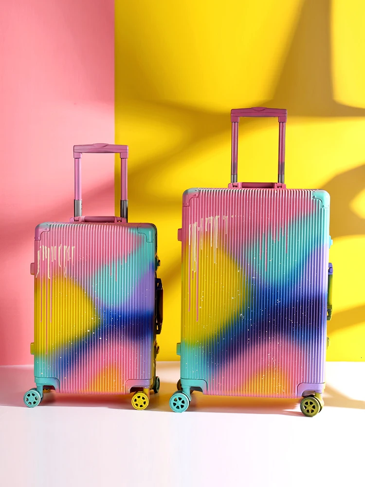 Graffiti Aluminum Alloy Frame Luggage Trolley Case Men Women Suitcase Universal Wheel Rolling Doodle Luggage PC Shell 20 24 28
