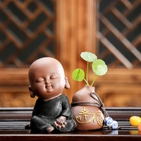 ceramic small monk vase inviting wealth tea pets tea tray ornaments chinese home decoration figures potted flowers
