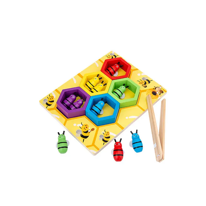 Abrazadera Montessori para beb&eacute;s, juego de colmena de abejas, juguete para recoger y atrapar, regalos de desarrollo, educaci&oacute;n cognitiva de Color-5