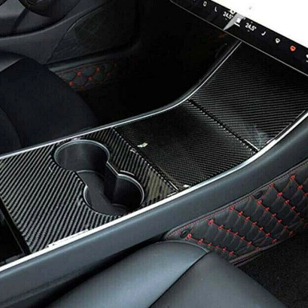 

Автомобильная консоль из углеродного волокна, держатель стакана для воды, панель, крышка, отделка, наклейка, декор для Tesla Model 3 2018 2019, аксессу...