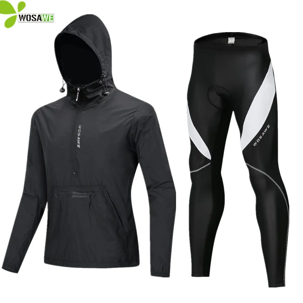 

WOSAWE Windproof Men's Cycling Clothing Top Jersey Bib Shorts Tights Uniform Underwear Bike Bicycle Jacket Pants Trousers Set