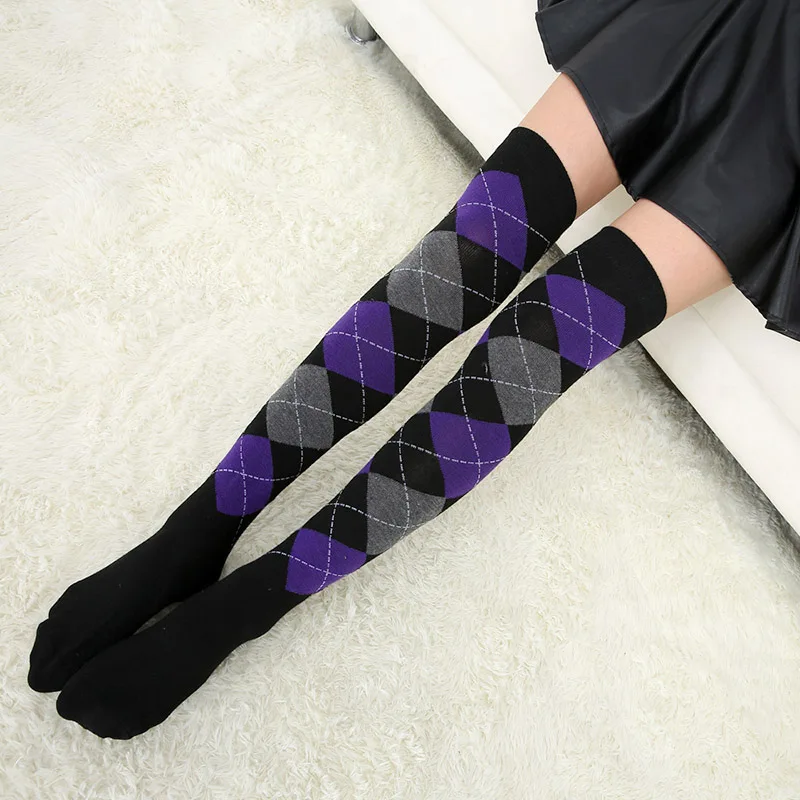 

Autumn And Winter Women's Stockings Diamond Lattice Plaid Breathable Colorful Fashion Harajuku Polyester Ladies Over The Knee