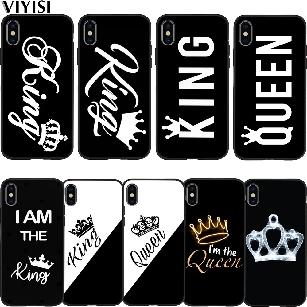 Чехол с мультипликационным принтом в виде короны и надписью King Queen для iPhone 7