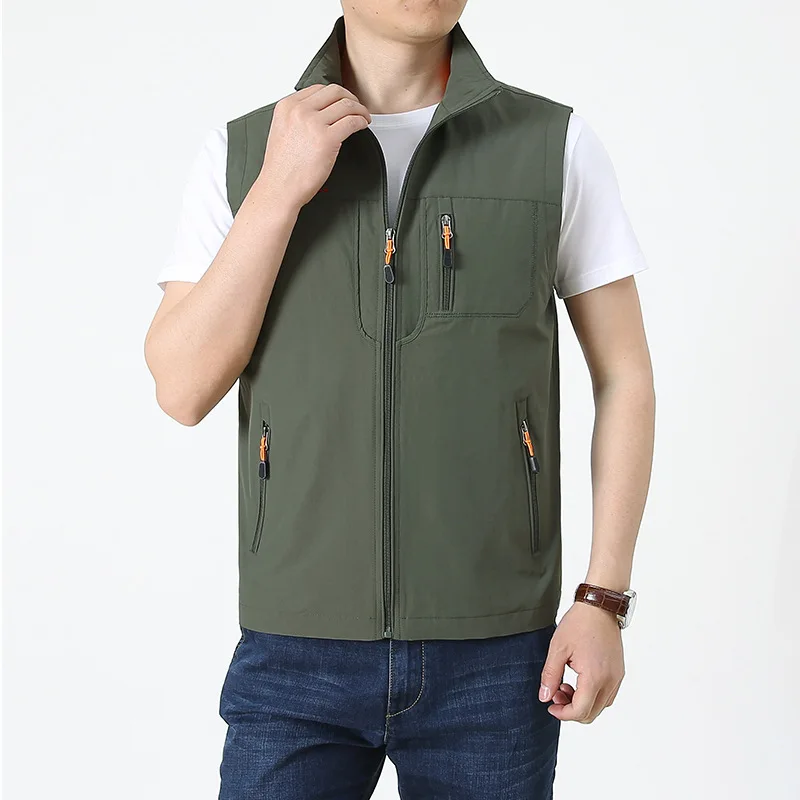 Повседневная Теплая мужская весенняя куртка с несколькими карманами без рукавов