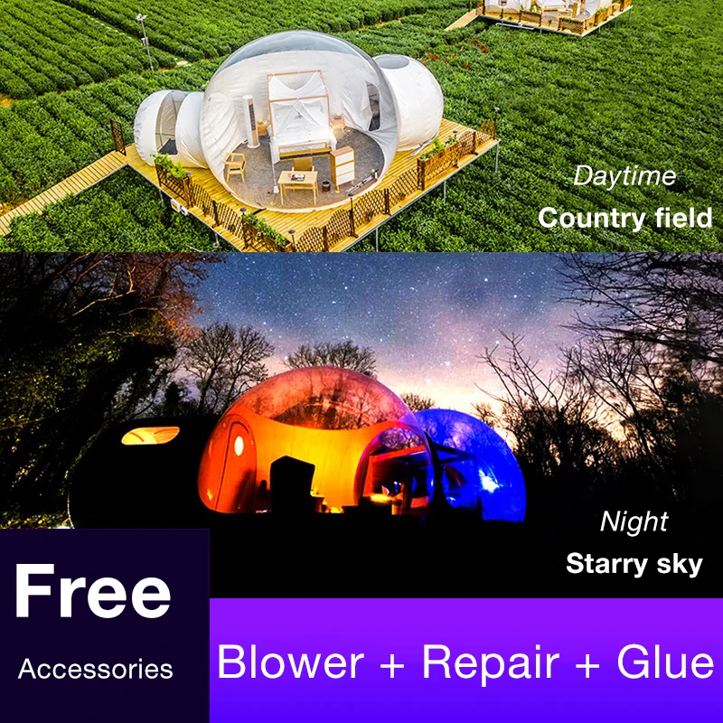 

Iron Bracket Frame Inside Crystal Inflatable Bubble Tent with 1 Tunnel Outdoor Rental Transparent Camping Dome House For Sale