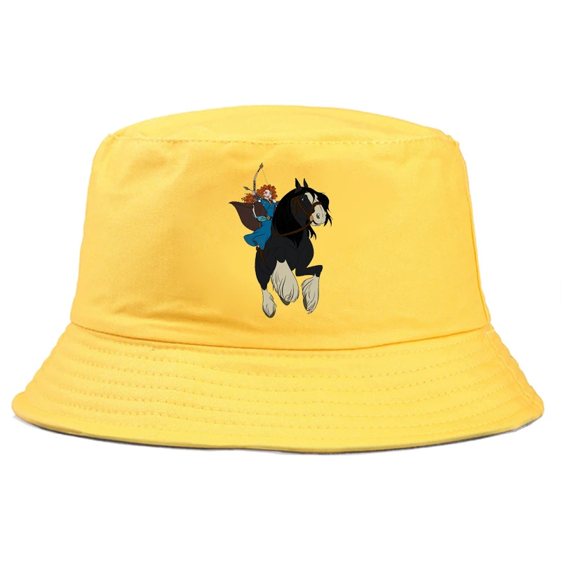 

Disney Brave Merida Bucket Hat Design Gorros Girl Boy Fashion Outdoor Reversible Panama Graphic Fishing Hat Seaside Beach Hat