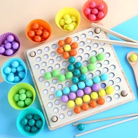 learning montessori wooden toys diy elimination bead clip bead fine motor training board game color classification educational