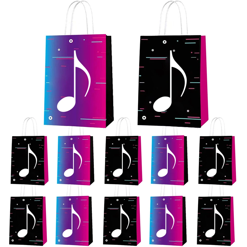 

12pcs Music Theme Bag Gift Packaging Bag Small Paper Bag Gift Bag White Paper Bag with Handle Paper Shopping Bag Party Bag