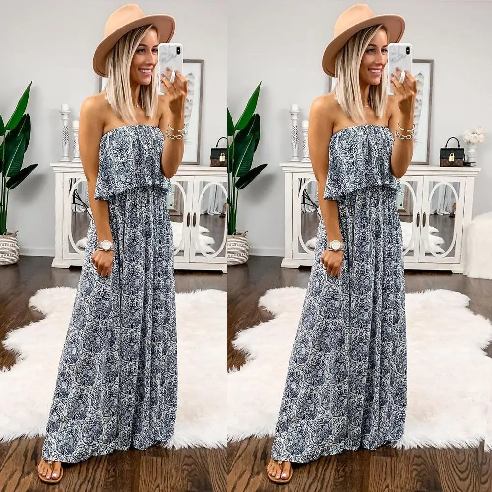 Женское пляжное платье макси летнее сексуальное с цветочным принтом и открытыми