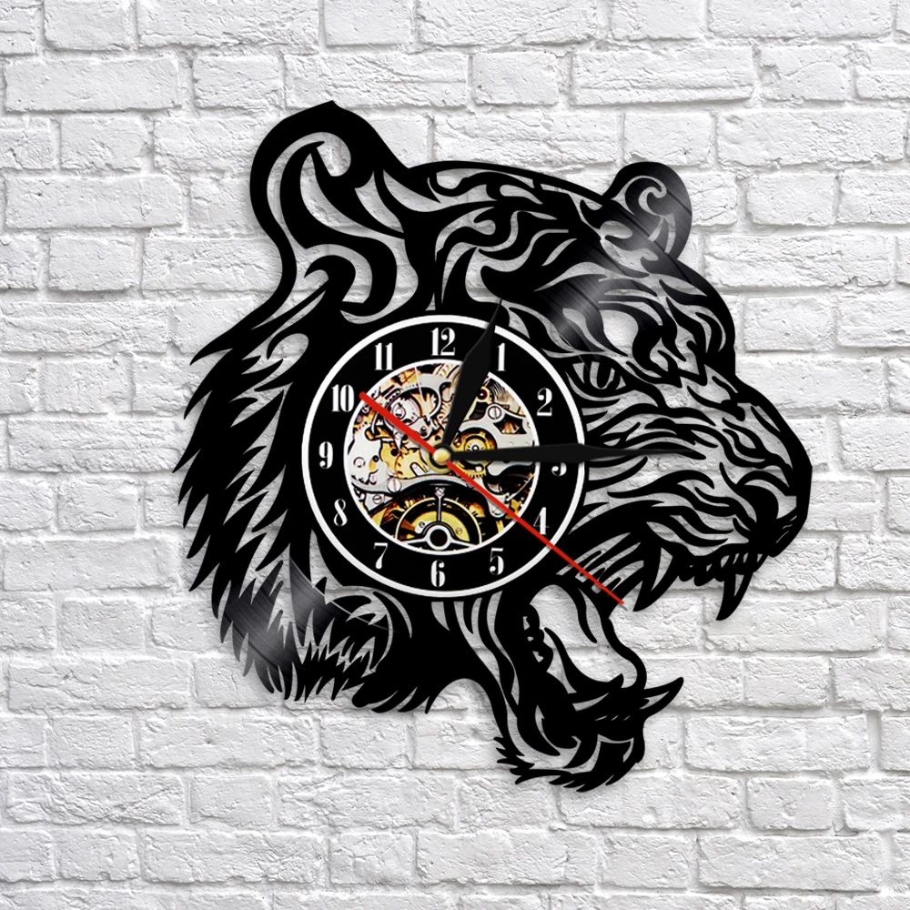 Настенные часы с изображением головы тигра виниловая пластина современный