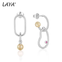 laya shell pearl earrings for women pure 925 sterling silver shiny white cubic zirconia ruby geometric drop earrings jewelry