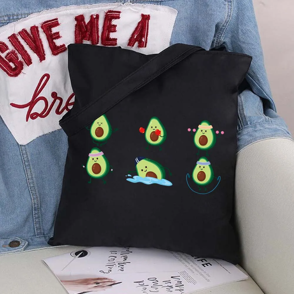 Avocado Pattern Canvas Bag Shopper Harajuku Large Capacity Women Bags Classic Vintage Shoulder Handbag | Багаж и сумки