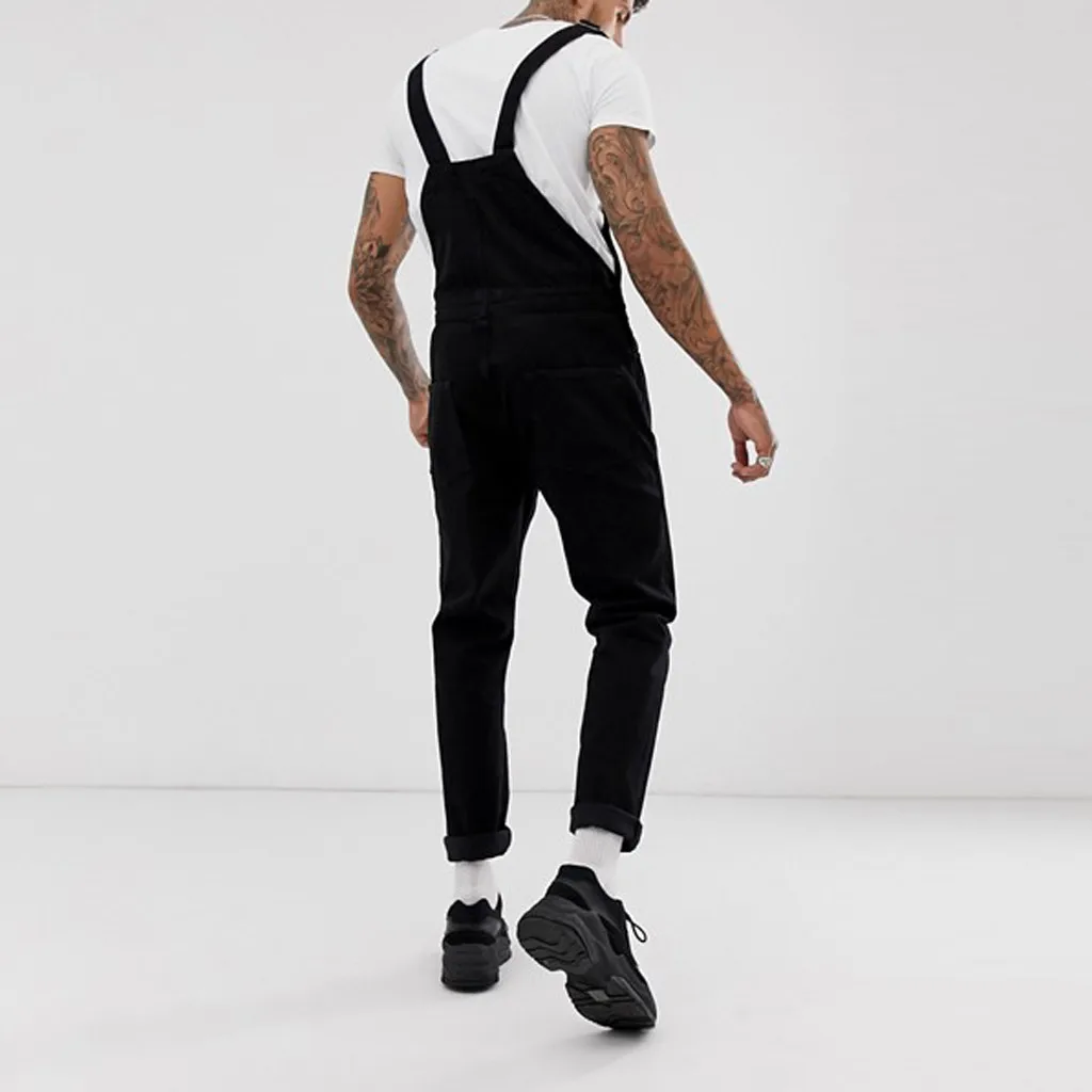 Модные рваные джинсы с ремнем мужской комбинезон однотонные прямые тонкие