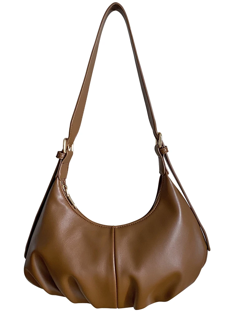 

Autumn and winter retro baguette underarm bag women's simple soft fold dumplings bag shoulder slung clouds bag
