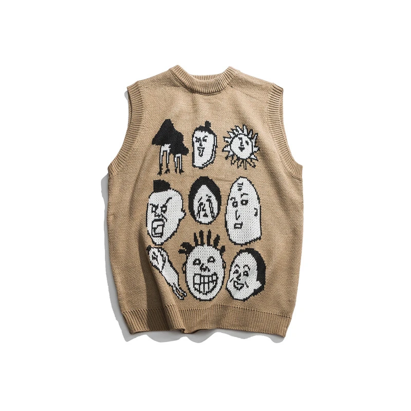 

Japanese Harajuku Knitted Graphic Vest for Men and Women Urban Streetwear Knit Ukiyo-e Pullover Sweater Vest Plus Size