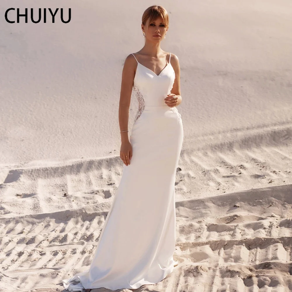

HERBURNL Romantic Mermaid Beach 2021 Wedding Gowns Dresses Long Length Sleeveless With Spaghetti Strap Fashion For Women