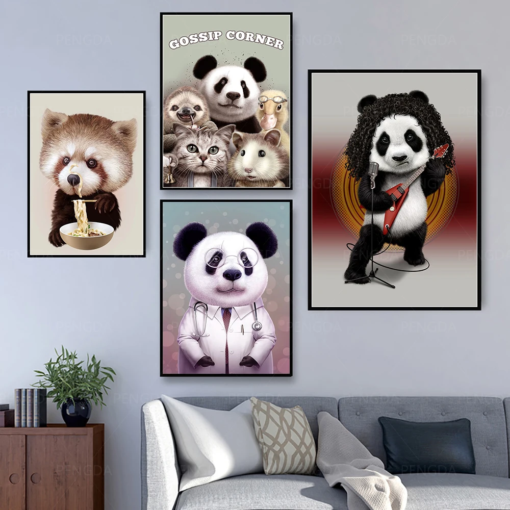 

Постер для домашнего декора, настенное художественное полотно, мультфильм, панда, люди, печатные картины, картины для гостиной, милые животн...