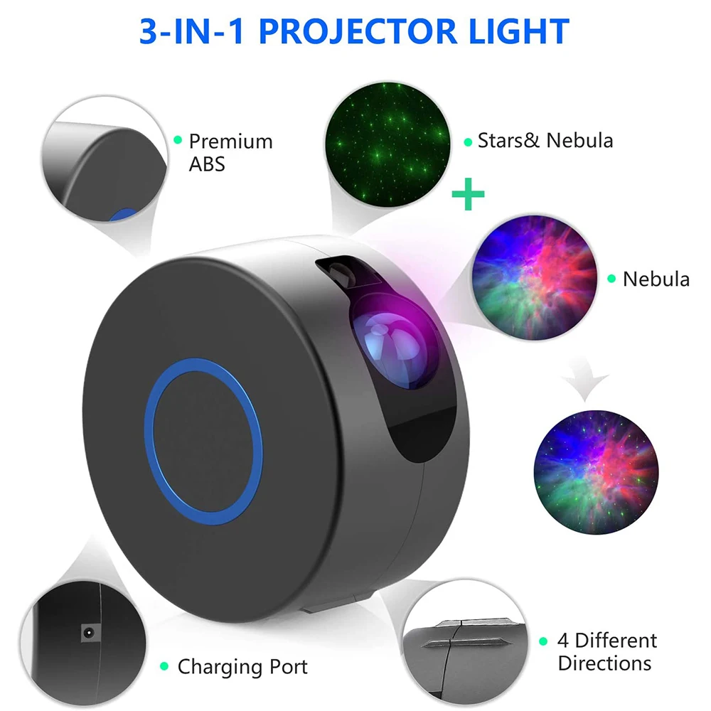 Colorful Galaxy Projector, Rotating Night Light with Starry Sky, Water Waves, Music Player, LED Projection Lamp