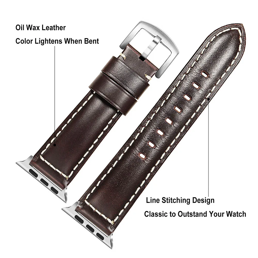 Dark Brown S Кожаный ремешок для часов iWatch Apple Watch 38 мм 40 мм 42 мм 44 мм серии 5 4 3 2 1 коричневый ремешок браслет - Цвет ремешка: Dark Brown S