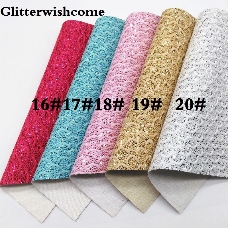 Glitterwishcome 21X29 см A4 размер кружева блестящая кожа, рыбка чешуя Русалки Fabirc кожа ткань винил для луков, GM020A