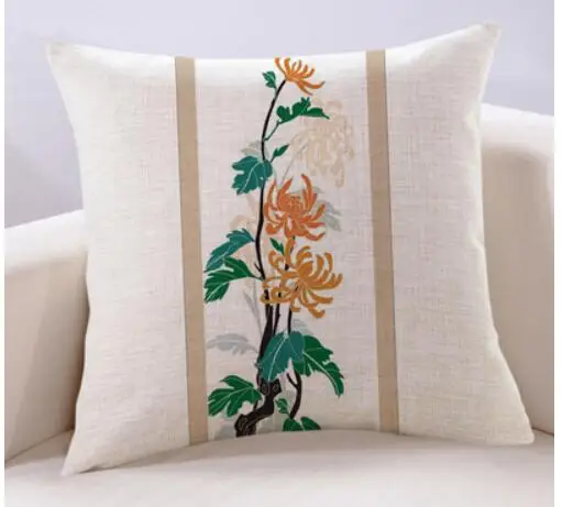 

Pillowcase Chinese plum, orchid, bamboo, chrysanthemum, plant, flower, mahogany sofa, living room linen pillowcase