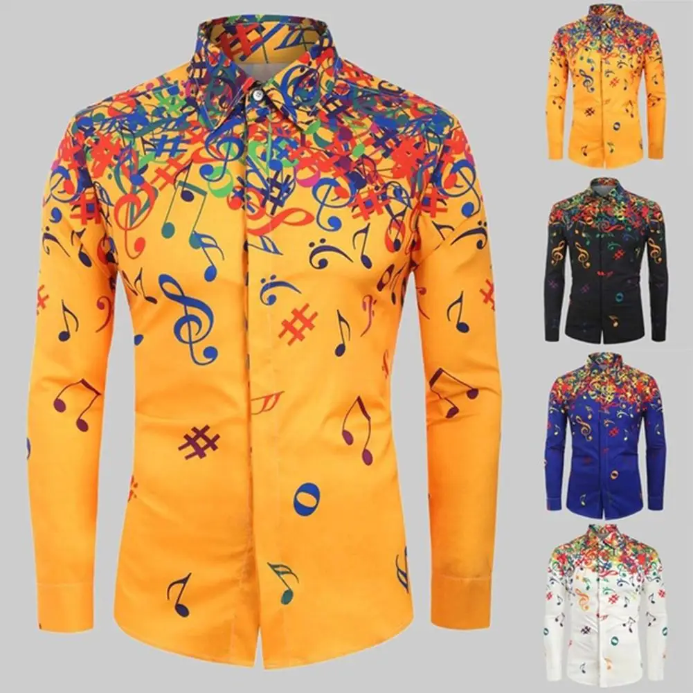 

Men Autumn Musical Note Printed Long Sleeve Turndown Collar Shirt Blouse Top for men fashion shirt top clothing