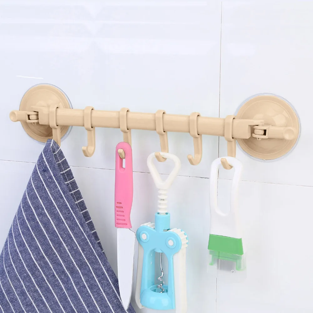 

2022 Wall Vacuum Rack Suction Cup 6 Hooks Towel Bathroom Kitchen Holder Sucker Hanger Plastic Material Home Organizer