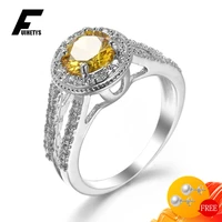 fashion women ring 925 silver jewelry round citrine zircon gemstone finger rings for wedding engagement accessories wholesale
