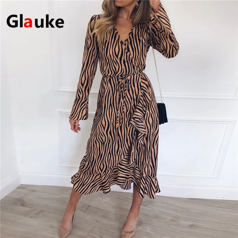 Женское шифоновое платье GLAUKE повседневное свободное пляжное с v образным вырезом