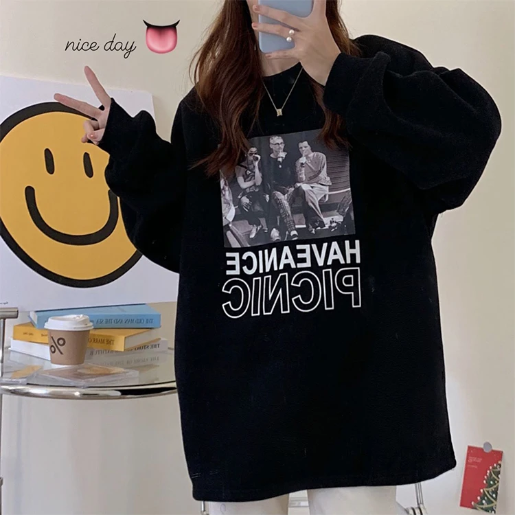 

XZ2125 Loose lazy wind thick warmth fashion round neck letter printing long-sleeved Sweatshirts