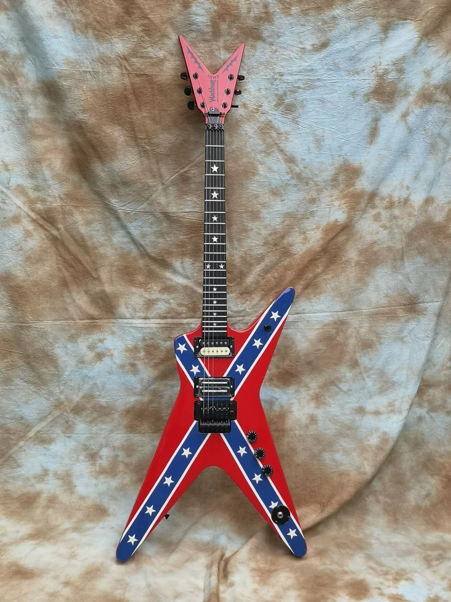 

Electric Guitar, Handmade, High Quality, Unique, Unusual, Dimebag Dixie, Rebel Flag,Red