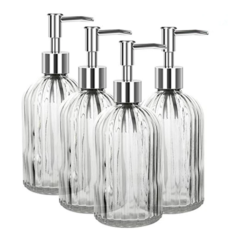 

4 Pck Large-Capacity Colored Glass Hand Bottle 420ML Household Bathroom Kitchen Hand Bottle