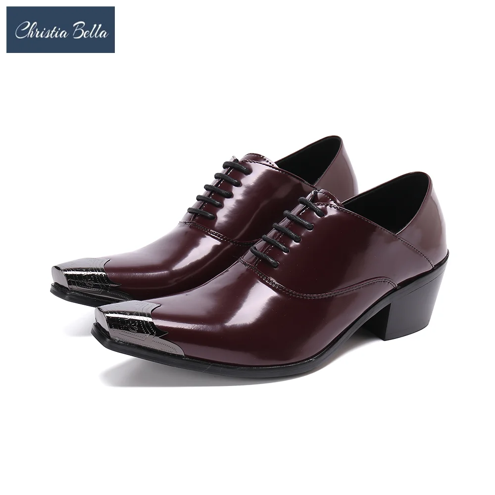 

Christia Bella British Solid Genuine Leather Oxford Shoes Men Mid Heel Brogue Shoes Wedding Party Lace Up Dress Shoes Big Size