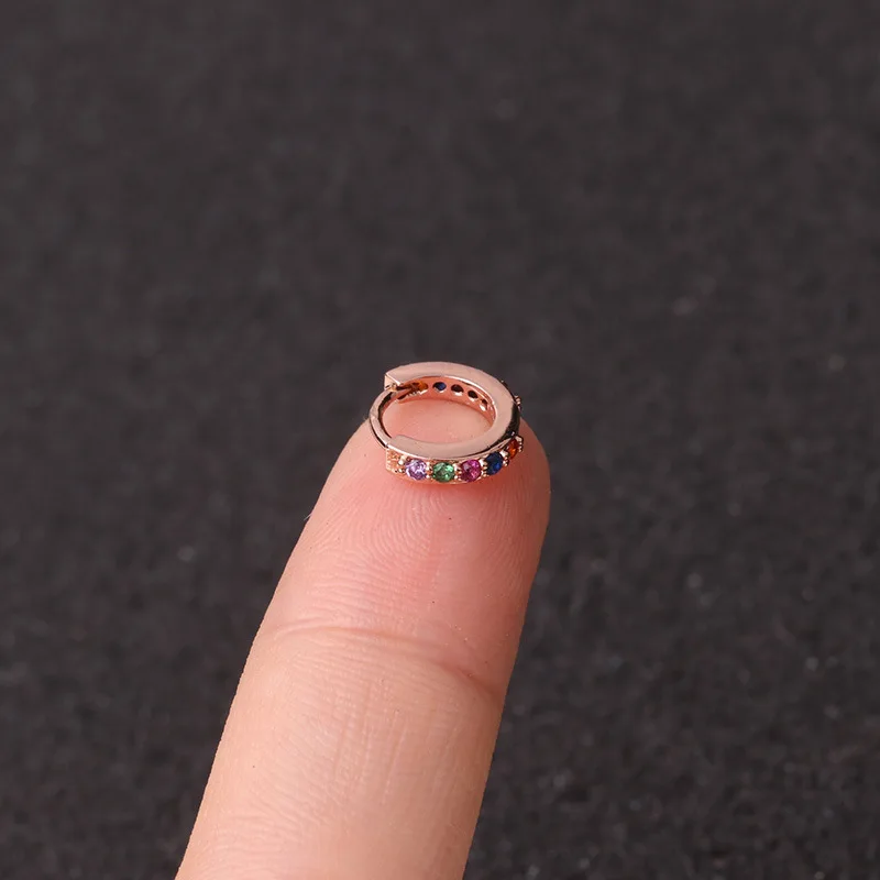 Rose Colorful 6mm 1 шт. 6 мм/8 мм/10 мм CZ хряща серьги для ушей для женщин Простые радужные Бохо классические маленькие серьги шпильки тонкие обручи подарок - Окраска металла: Rose Colorful 6mm
