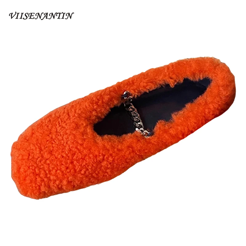 

Туфли Мэри Джейн Женская осенне-зимняя новая модная универсальная верхняя одежда цельная нишевая металлическая цепочка украшение плюшевы...