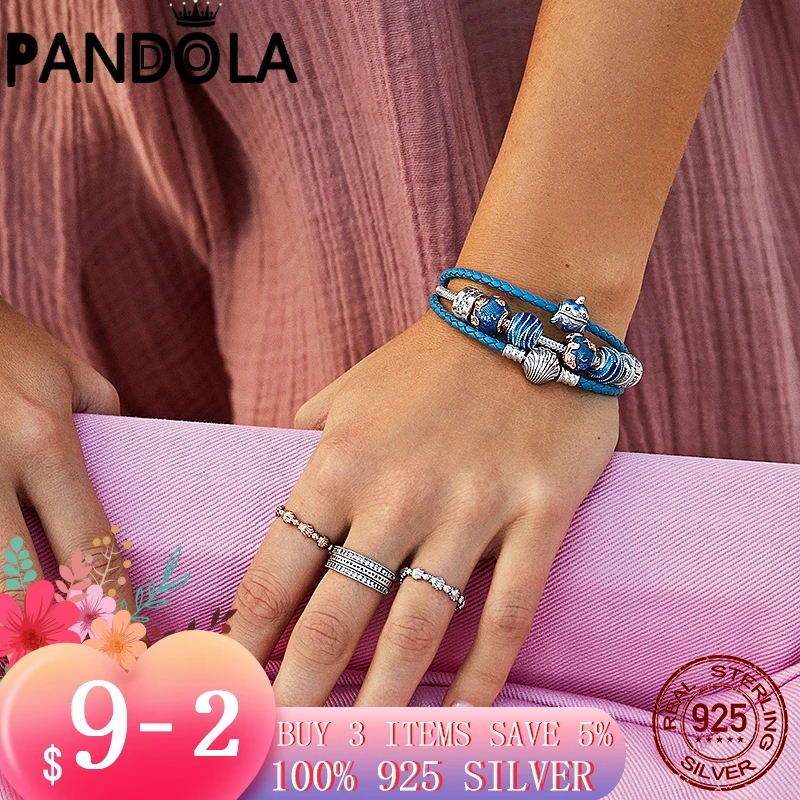 2021 новый летний 925 стерлингового серебра раковины застежка Бирюзовый плетеный