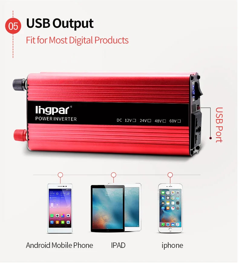 Lingpar Power Inverter 2200W 12 220 V Voltage Transformer DC To AC 12V To 220V Dual Socket Modified Sine Wave Charger Converter