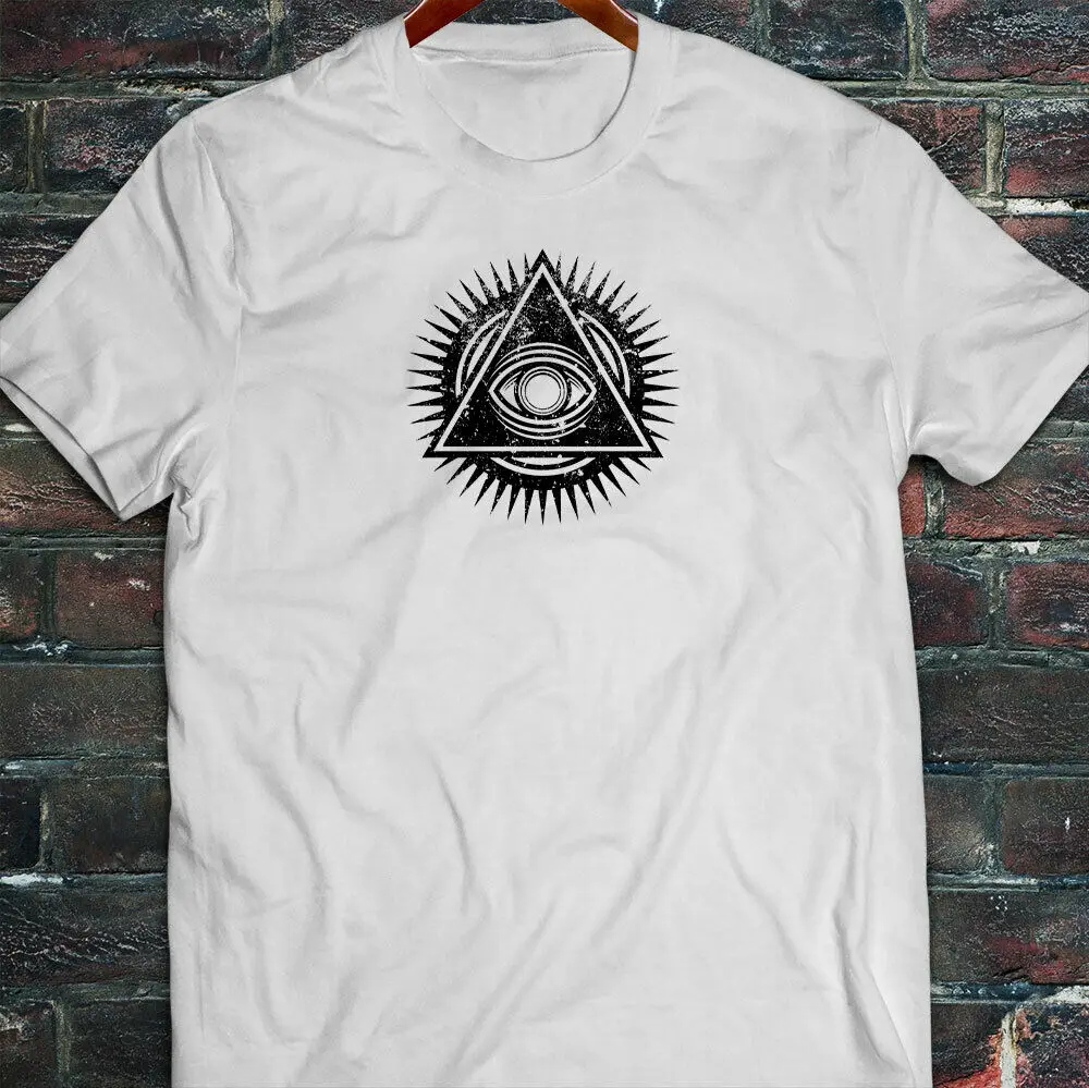 

ALL SEEING EYE ILLUMINATI MASONIC SYMBOL PYRAMID Mens White T-Shirt