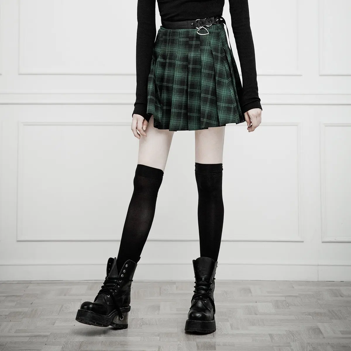 Панк рейв женские Готический зеленый плед плиссированные мини юбки PQ 411 Азии