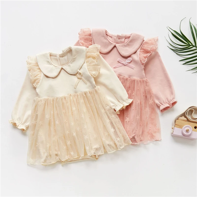 

Soft breathable princess girls dress fall long sleeve lace mesh tulle newborn romper costumes toddler clothing
