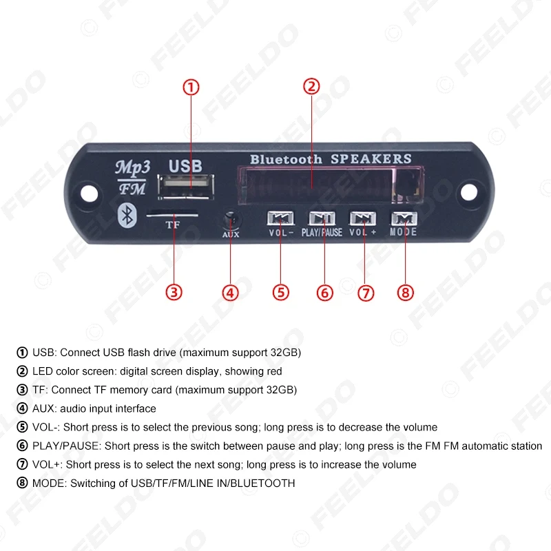 Автомобильный беспроводной Bluetooth MP3 WMA декодер FEELDO 12 В плата аудио модуль USB TF порт