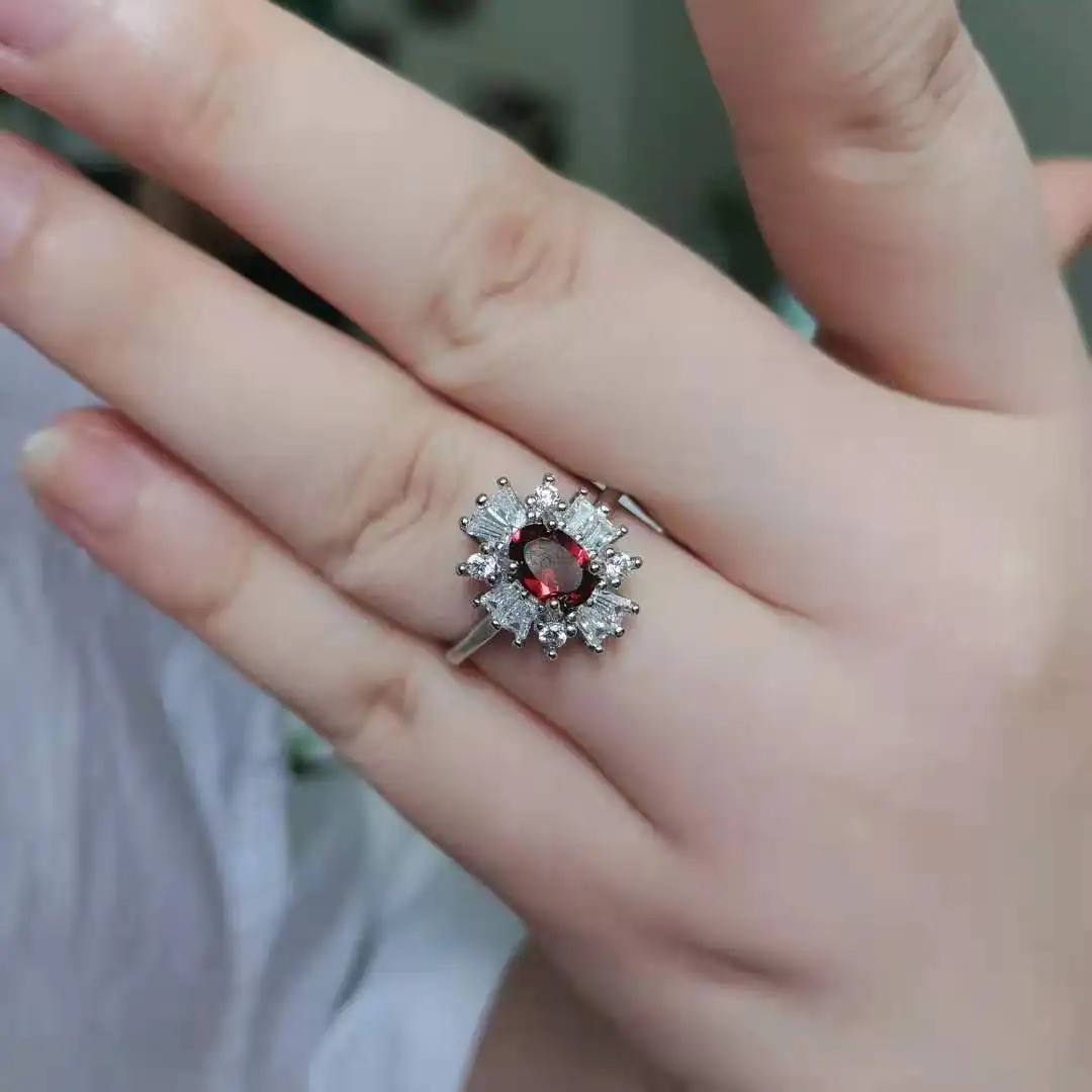 

s925 silver natural gemstone ring bulk wholesale crystal garnet aquamarine zircon fashion exquisite luxury bijoux anelli donna
