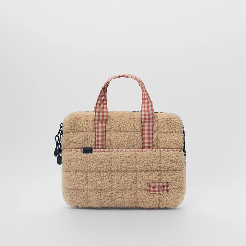 

Плюшевая новая симпатичная клетчатая сумка для планшетного компьютера, Детская маленькая школьная сумка, сумка, женская сумка.