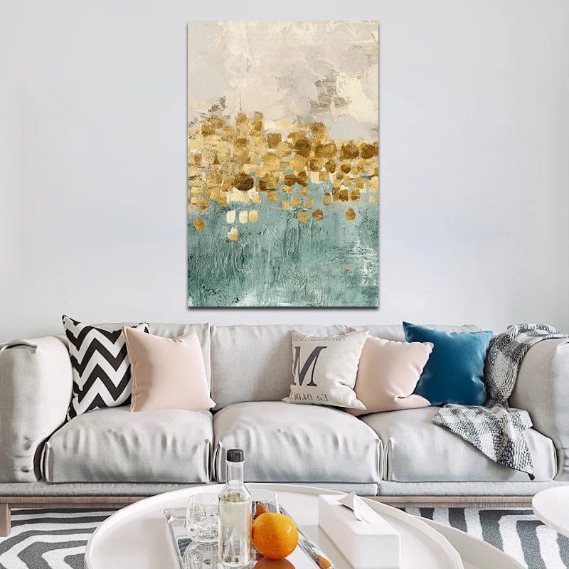 Абстрактная Золотая картина с монетами на холсте печатный плакат без рамки и