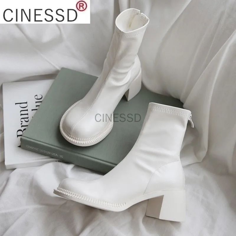 

Роскошные Брендовые женские ботильоны на высоком блочном каблуке 2021 зимние женские ботинки челси с квадратным носком высокое качество