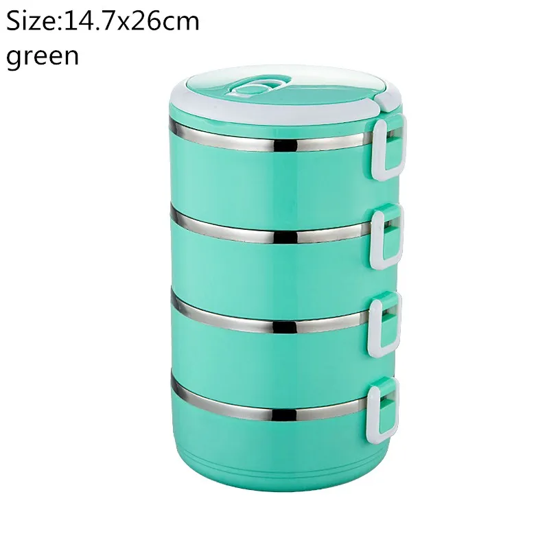 green 4 layers Hoomall герметичный Ланч-бокс из нержавеющей стали для детей, студенческий термос-контейнер для еды с подогревом, органайзер, бэнто-бокс для еды с подогревом - Цвет: green 4 layers