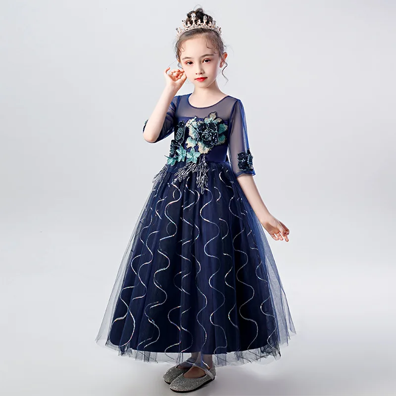 Black Christmas Dresses for Girls Elegant Evening Dress Girl Children Graduation Party Wedding Fancy Kids Maxi Long Gown | Детская