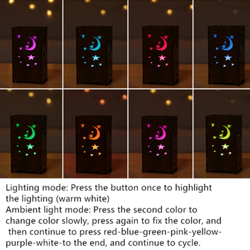 Creative log hollow colorful moon starry sky romantic lucky star projection lamp creative atmosphere night light home | Мебель