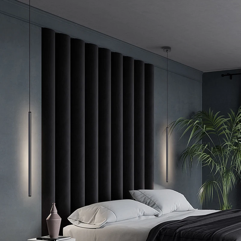 

Bedroom bedside chandelier modern minimalist minimalist light bedside lamp background wall light long line small chandeliers