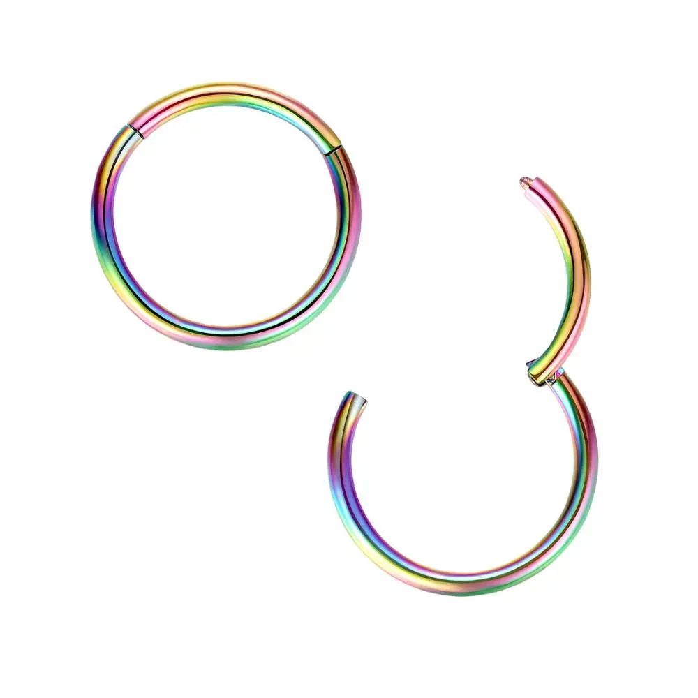 Rainbow Шарнирная перегородка кликер сегмент носа кольцо губы уха хряща Daith пирсинг ювелирные изделия 20 г 18 г 16 г 14 г 12 г 316l хирургическая сталь - Окраска металла: Rainbow